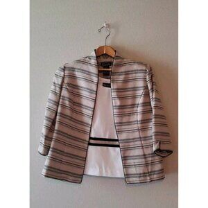 Women's 2 Piece Set K Petite Collection Black Tan White Blouse Blazer Size 14P